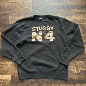 Stussy N4 brown camo logo black grunge streetwear sweatshirt 2XL skate